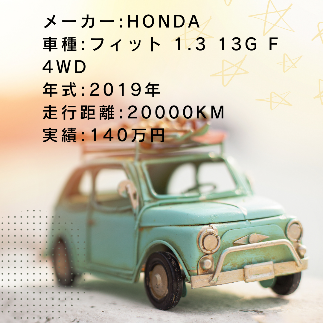 実績・査定例:フィット 1.3 13G F 4WD/2019年式/20000KM